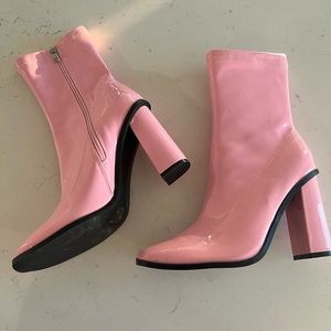 RAID Wide Fit Saylor block heel sock boots in pink size 11 plus size